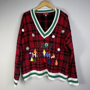 Blizzard Bay Women's Plaid XL Christmas Sweater with Mirror Letters Holiday